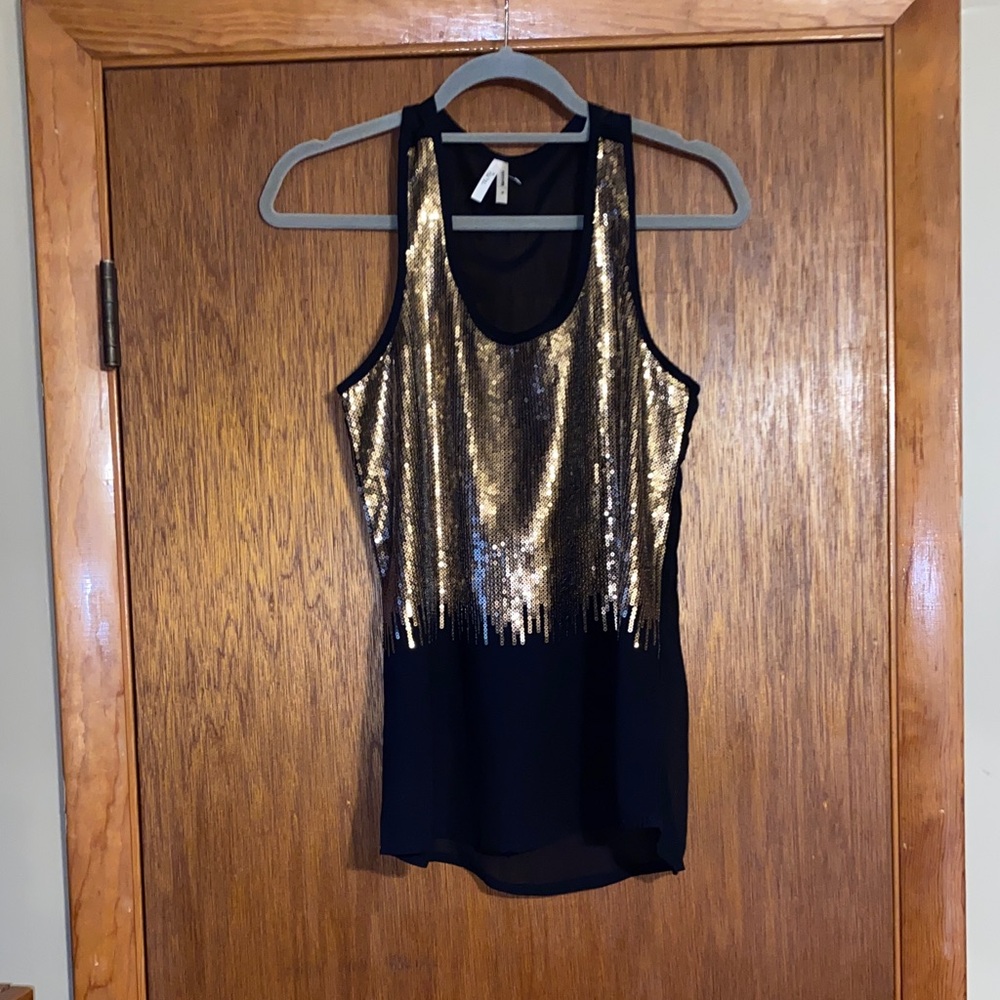 Truth NYC Black and Gold Sequin Tank Top